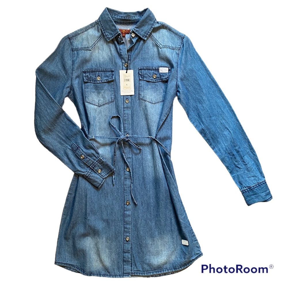 7FAM Girls Chambray Denim Dress Size Large NWT